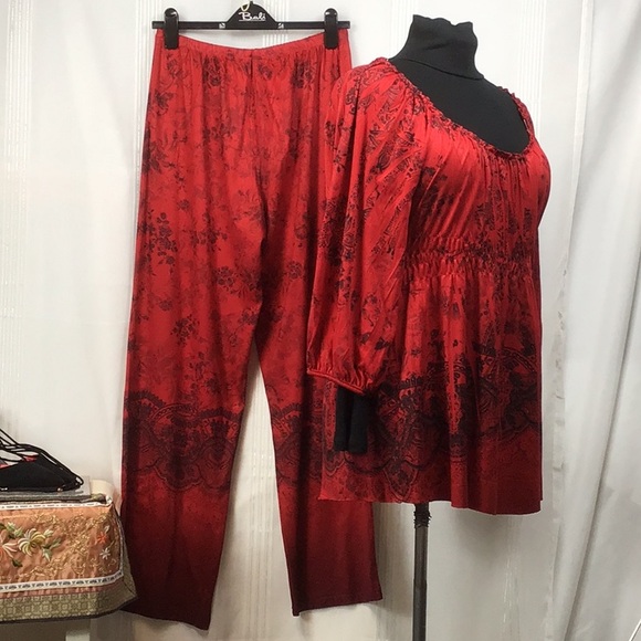 🪭 Starille Red Black Super Soft Long Sleeve Top & Pants Loungewear Set Sz.M/L - Picture 11 of 11